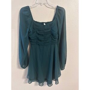 Alt State Mini Dress Long Sleeve Square‎ Neck Ruched Bodice XS